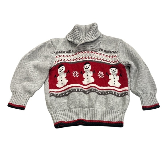 Gymboree Other - Toddler Boy Gymboree 18-24 Months Cowl Neck Gray & Red Snowman Sweater